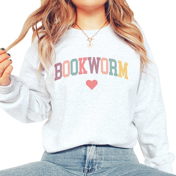 Bookworm Heart Sweatshirt - Cute Bookish Book Lover Gift Sand Sweater - Picture 3 of 8